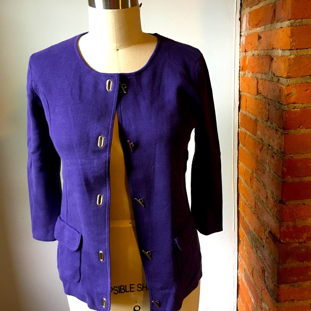 Jones New York Signature sweater jacket, M, purple with silver hardware